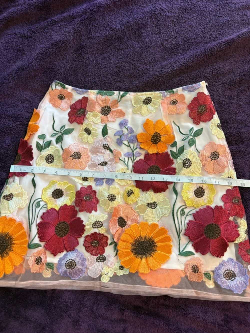 Finesse Addie Embroidered Flower Multicolor Appliqué Mini Skirt Whimsical Fairy - Picture 4 of 10